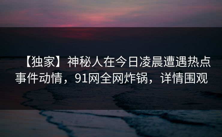 【独家】神秘人在今日凌晨遭遇热点事件动情，91网全网炸锅，详情围观